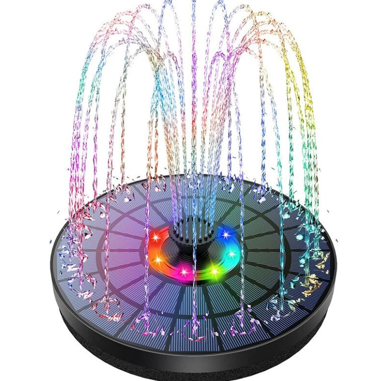 LED-Solarbrunnen für den Außenbereich, schwimmende 3-W-Solar-Teichpumpe mit Batterie, bunten LED-Lichtern und 8 Düsen, für den Garten im Freien
