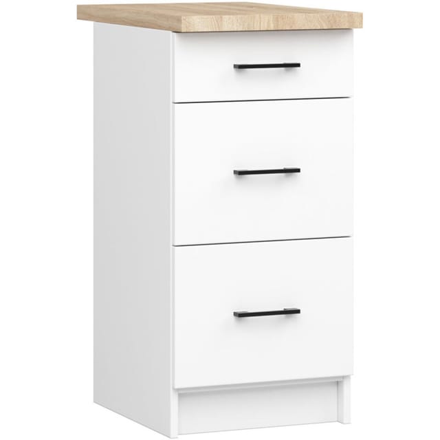 Küchenschrank Akord oliwia modular S40 Unterschrank mit Arbeitsplatte Weiß 40 cm 3 Schubladen B40 x H85 x T46 cm