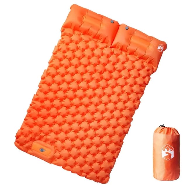 Doppel-Isomatte mit Kissen Selbstaufblasend Orange Vidaxl 127066