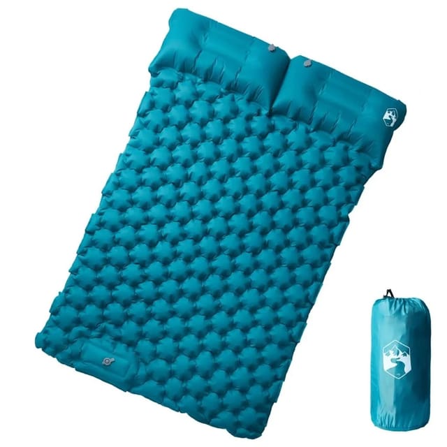 Doppel-Isomatte mit Kissen Selbstaufblasend Blau Vidaxl
