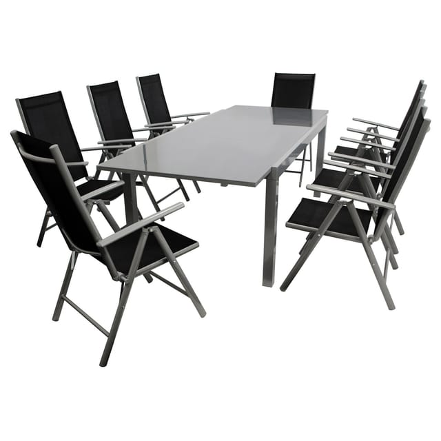 Garnitur ravenna 9-teilig, Aluminium + Kunstgewebe schwarz