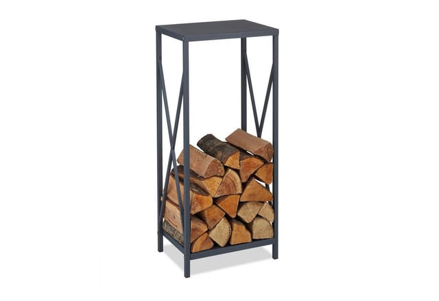 Kaminholzregal, Holzstapler Metall, hbt 80,5 x 34 x 25 cm, pulverbeschichtet, Brennholzständer für innen, grau - Relaxdays