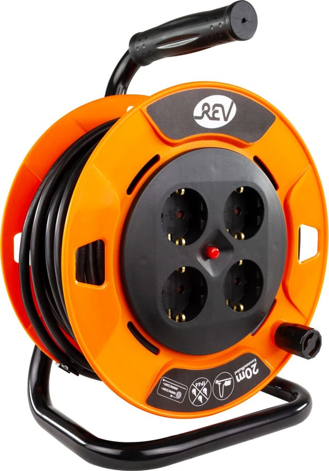 Rev Ritter - rev Kabeltrommel Innen 20m H05VV-F3x1,5, schwarz, 4x Schutzkontaktstecker Elektrische Kabel & Leitungen