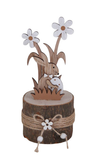 Deko Osterhase auf Stamm Holz 18 x 7,5 x 7 cm braun Figur - Trendline