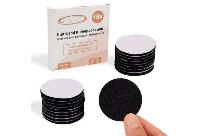 Ecence - 18x Klett Klebepads rund Schwarz Klettband selbstklebend, Klettverschluss