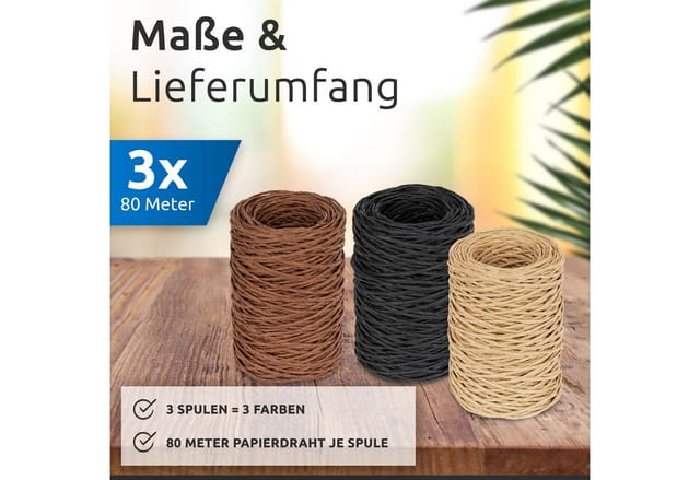 Ecence - 3x Papierdraht Blumenbindedraht Set Basteldraht für diy Dekodraht für Geschenk