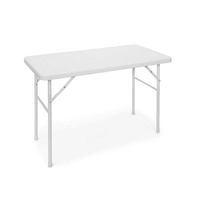 Relaxdays - Gartentisch klappbar bastian, rechteckig h x b x t: 74 x 121,5 x 61,5 cm, Metall, Kunststoff, Rattan-Optik, weiß