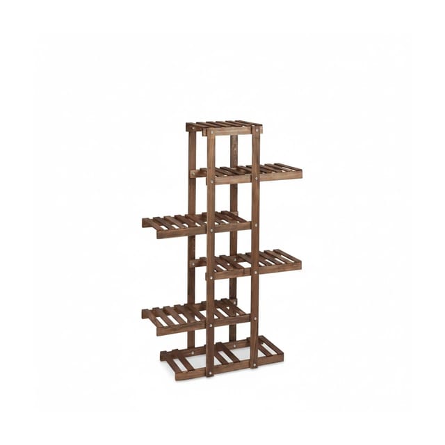 Relaxdays - Blumenregal aus Holz, 5 Ebenen, Blumenständer für innen, Mehrstöckig, hbt: ca. 125 x 81 x 25 cm, dunkelbraun