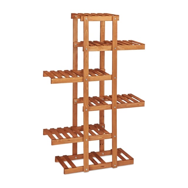 Relaxdays - Blumenregal aus Holz, 5 Ebenen, Blumenständer für innen, Mehrstöckig, hbt: ca. 125 x 81 x 25 cm, hellbraun