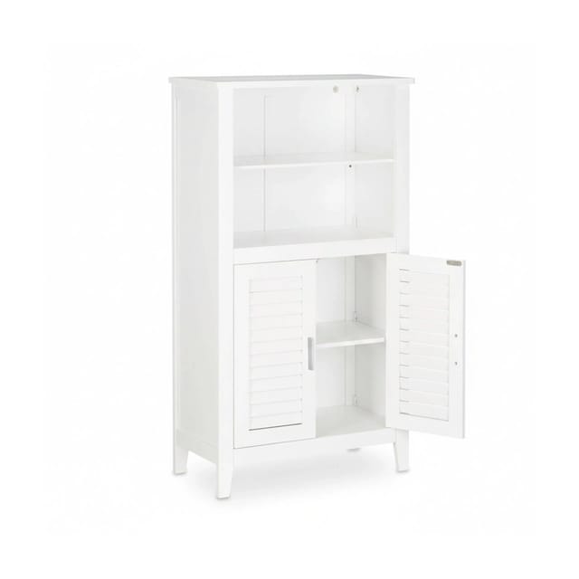 Badezimmerschrank weiß lamell, Badschrank aus Bambus, Telefonschrank, hbt: 92 x 50 x 25,5 cm - Relaxdays