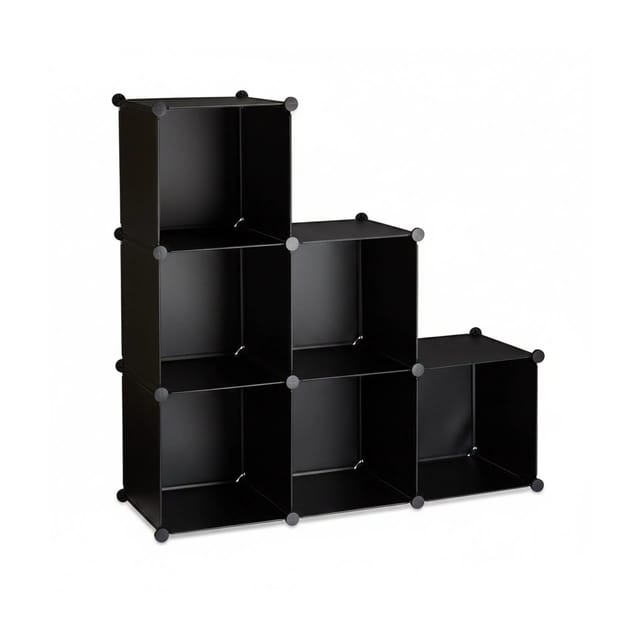 Relaxdays Stufenregal 6 Fächer, Steckregal als Kleiderschrank oder Raumteiler, offenes Regalsystem, schwarz