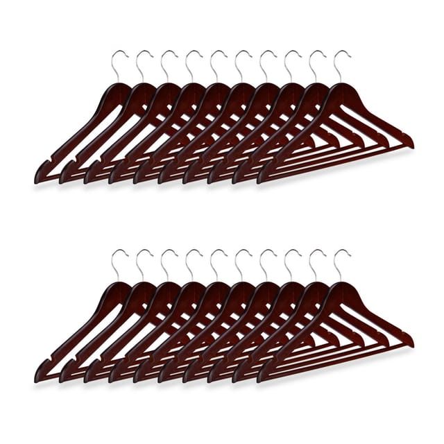 Relaxdays Kleiderbügel Set Holz, 20er Pack Garderobenbügel, Hemden & Hosen, 360° drehbar, Bügel HxB 23 x 44 cm, braun
