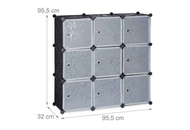 Regalsystem mit Türen, Raumteiler Kunststoff, Standregal 9 Fächer, Badregal, hbt: ca. 95 x 95 x 32 cm, schwarz - Relaxdays