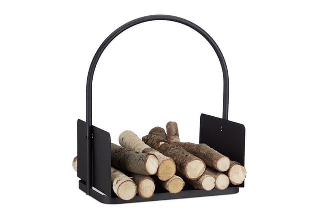Kaminholzkorb schwarz, Brennholzkorb groß, Holzwiege Kamin, Feuerholzkorb Metall, HxBxT 47 x 40 x 30 cm, black - Relaxdays