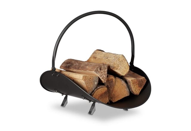 Kaminholzkorb schwarz, Brennholzkorb groß, Holzwiege Kamin, Feuerholzkorb Metall, HxBxT 40 x 38 x 48 cm, black - Relaxdays
