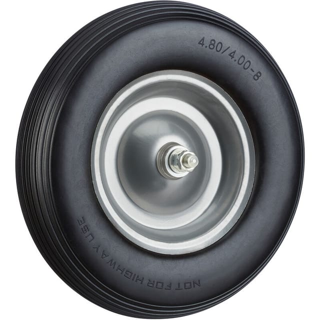Relaxdays - Schubkarrenrad Vollgummi mit Achse, 4.80 4.00-8 Gummirad, pannensicher, Ersatzrad bis 100kg, schwarz-grau