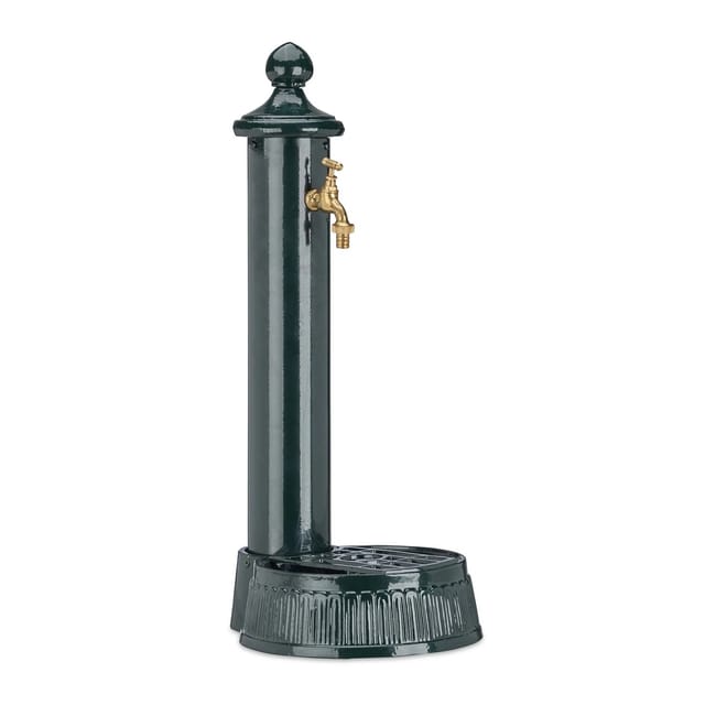 Standbrunnen, Antik-Stil, Nostalgie, Garten, Terrasse, Wasserhahn, Becken, HxBxT: 61 x 25 x 31 cm, dunkelgrün - Relaxdays