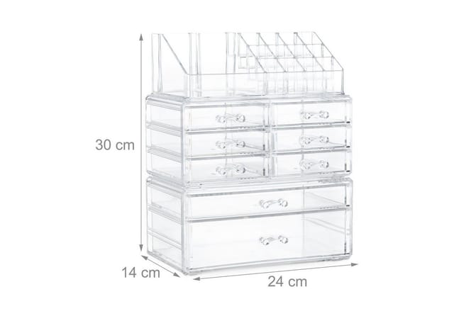 Make Up Organizer mit Schubladen, stapelbarer Schmuckkasten f. Make Up, Acryl Schminkaufbewahrung, transparent - Relaxdays