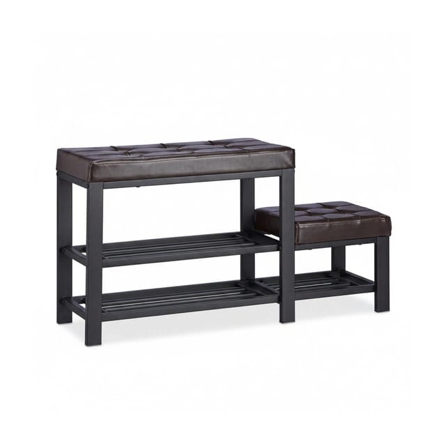 Relaxdays - Schuhbank mit Hocker, gemütliche Sitzpolster, Schuhablage 2 Ebenen, Kinder, hbt: 50 x 90,5 x 30,5 cm, braun