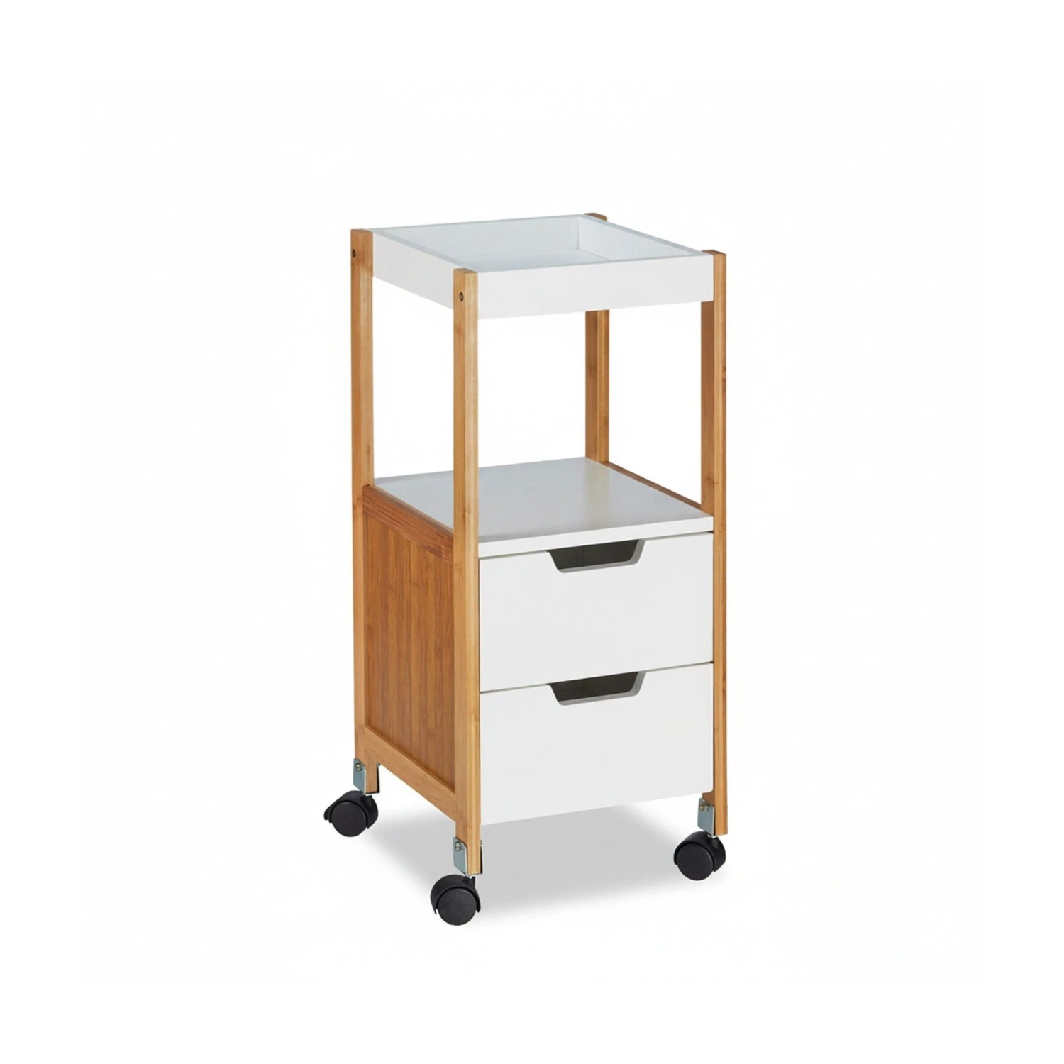 Rollwagen mit Schubladen, Teewagen, Tabletttisch rollbar, Küchenwagen aus mdf, Bambus, hbt: 69x30x30 cm, weiß - Relaxdays