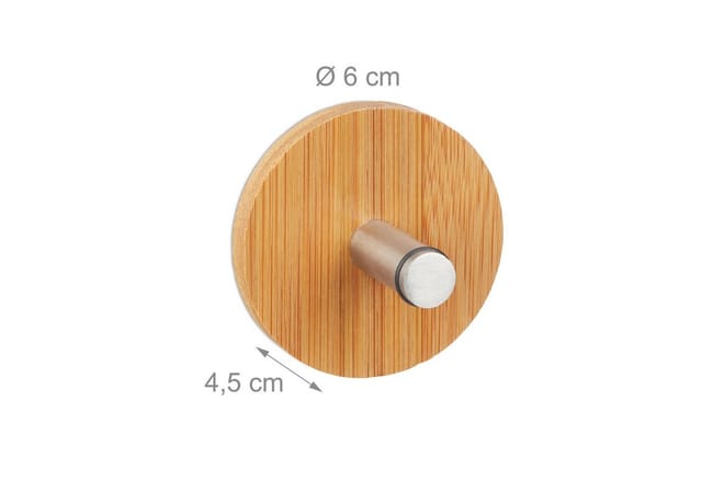 Handtuchhaken selbstklebend, runde Klebehaken im 4er Set, für Bad & Küche, Edelstahl & Bambus, rostfrei, natur - Relaxdays