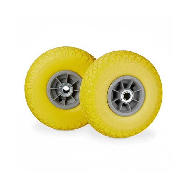 Relaxdays - 2x Sackkarrenrad, pannensichere Vollgummireifen, 3.00-4 Zoll, 20mm Achse, bis 80 kg, 260 x 85 mm, gelb-grau