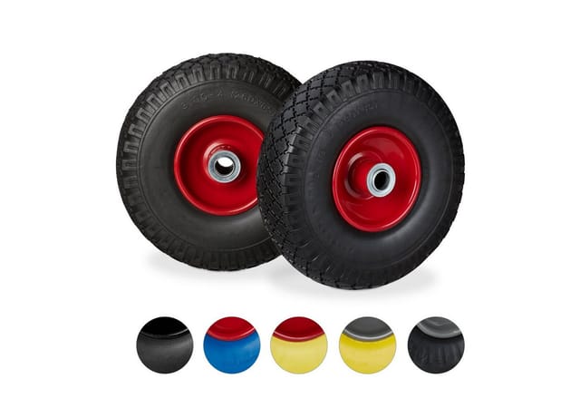 Relaxdays - 2x Sackkarrenrad, pannensichere Vollgummireifen, 3.00-4' Stahlfelge, 20mm Achse, 100kg, 260x85 mm, schwarz-rot