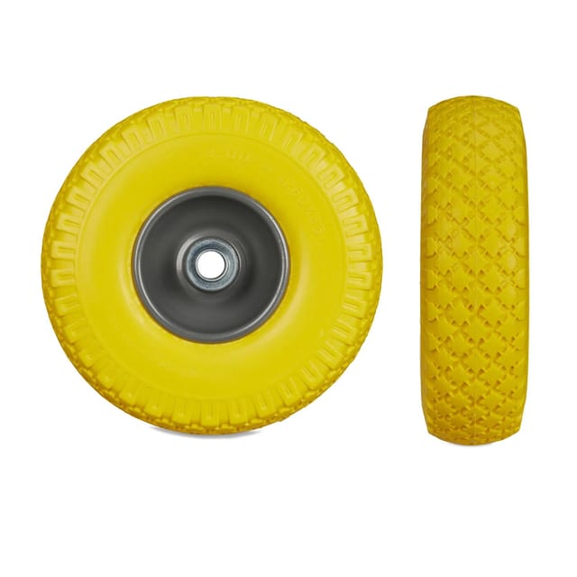 Relaxdays - 2x Sackkarrenrad, pannensichere Vollgummireifen, 3.00-4' Stahlfelge, 20mm Achse, 100kg, 260 x 85 mm, gelb-grau