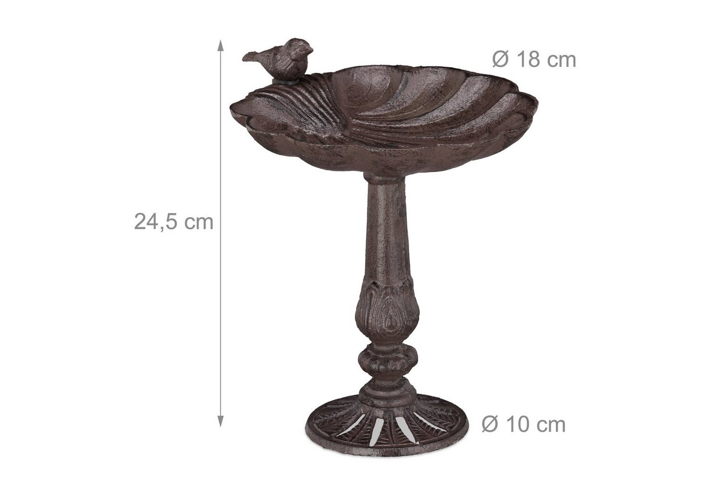 Vogeltränke Gusseisen, Gartendeko antikes Design, Vogelfutterstelle stehend, Wasserschale für Wildvögel, braun - Relaxdays