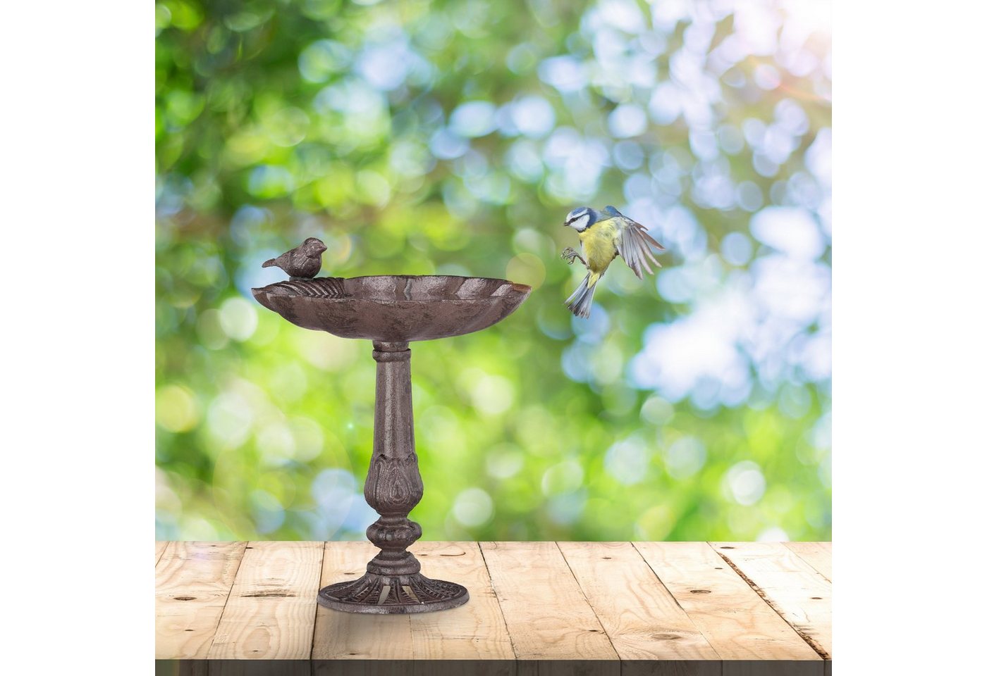 Vogeltränke Gusseisen, Gartendeko antikes Design, Vogelfutterstelle stehend, Wasserschale für Wildvögel, braun - Relaxdays Bild 3
