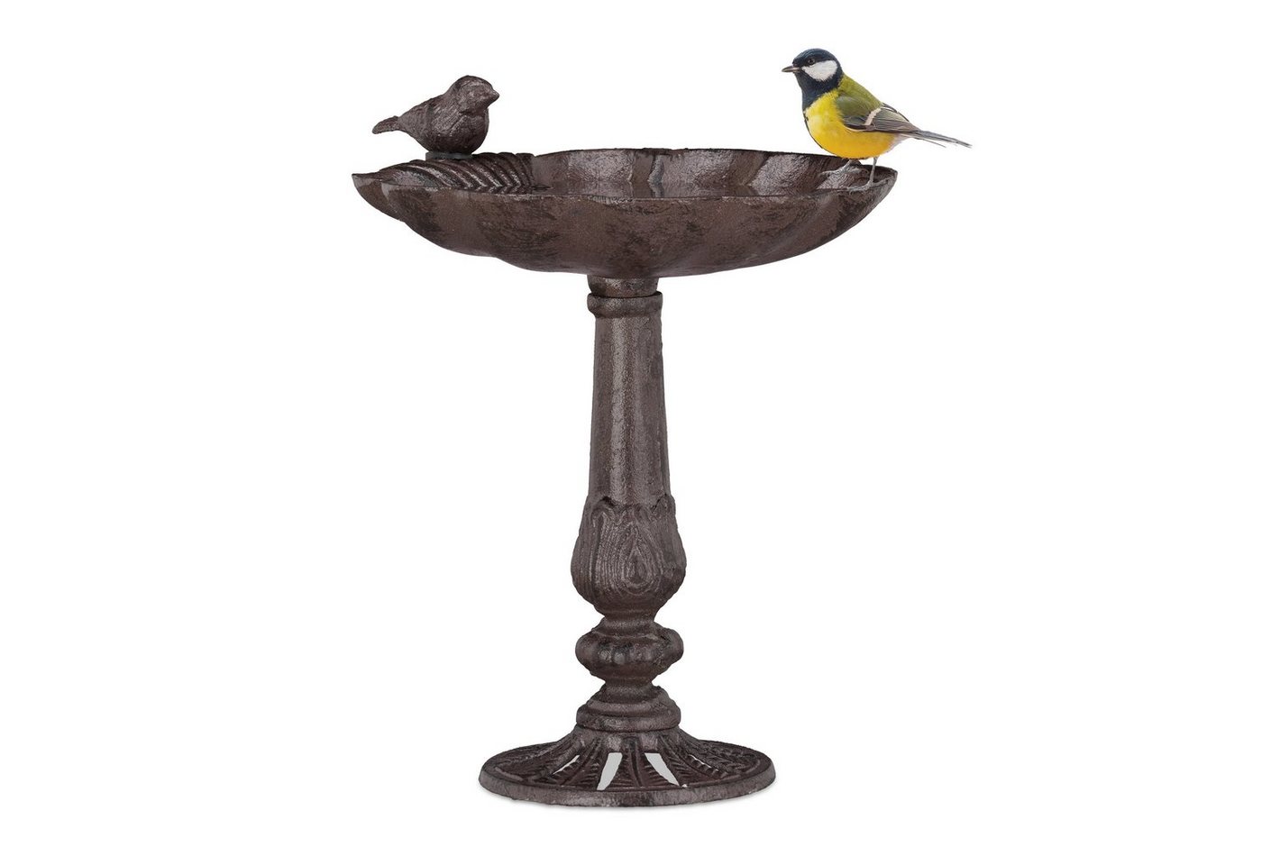 Vogeltränke Gusseisen, Gartendeko antikes Design, Vogelfutterstelle stehend, Wasserschale für Wildvögel, braun - Relaxdays Bild 5