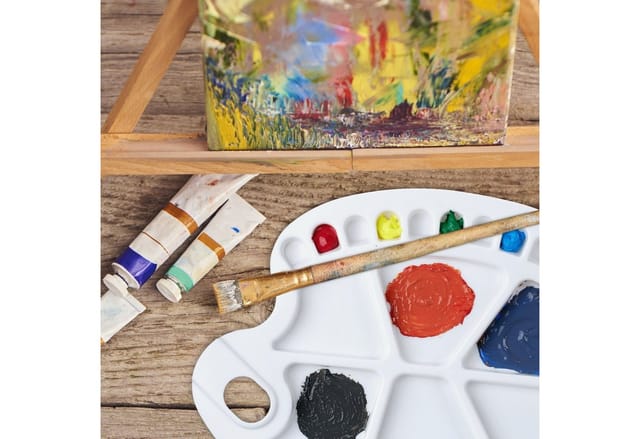 Relaxdays Mischpalette für Farben, Malpalette mit Griffloch, für Schule und Künstler, mit 20 Mulden, Kunststoff, weiß