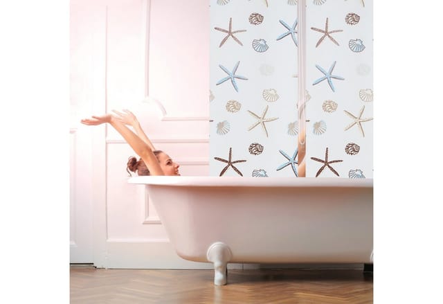 Duschrollo Ocean, wasserabweisend, Muschel Badrollo Wanne u. Dusche, Deckenmontage, 60x240cm, semitransparent - Relaxdays