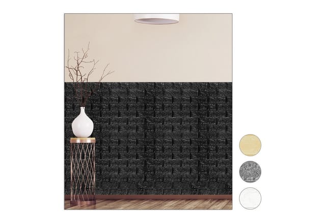 Relaxdays Wandpaneele selbstklebend, 5er Set, dekorative Steinoptik, 3D Paneele, weich, PE-Schaumstoff, 78x70cm, schwarz