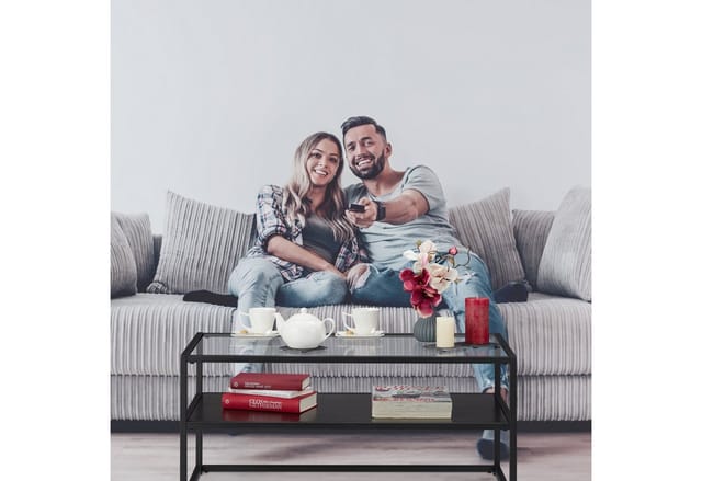 Couchtisch, Ablage aus mdf, Glas & Metall, modernes Design, edler Wohnzimmertisch, hbt 42x90x50 cm, schwarz - Relaxdays