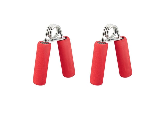 Relaxdays - Fingertrainer im 2er Set, Schaumstoff Griffpolster, Griffkraft Trainer, Fingertraining, Eisen Feder, rot