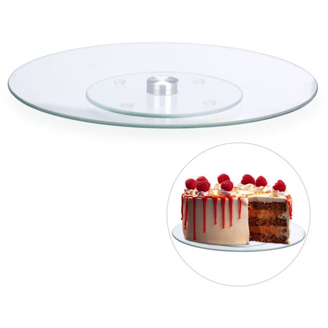 2 x Tortenplatte, 360º drehbar, ∅ 30 cm, zum Servieren & Dekorieren, Kuchen, runder Drehteller, Glas, transparent