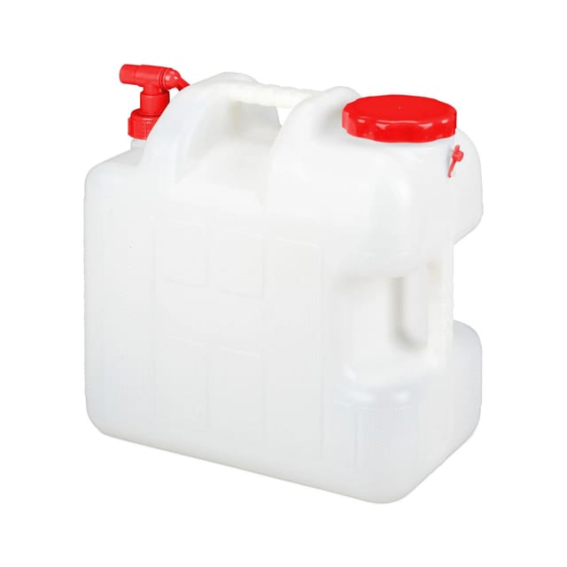 Relaxdays - Wasserkanister mit Hahn, Schraubdeckel, Trinkwasserkanister Camping, 25l Tank, BPA-frei, Kunststoff, weiß-rot