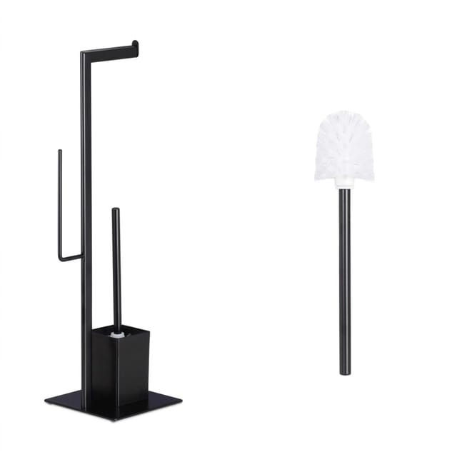 Wc Garnitur mit Toilettenpapierhalter, stehend, für Bad, hbt: 72 x 25 x 20 cm, Stand Klobürstenhalter, schwarz - Relaxdays