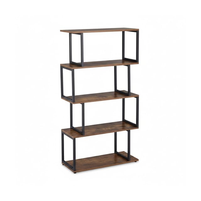 Relaxdays - Bücherregal, Industrial Design, 5 Ablagen, mdf & Metall, HxBxT: 136 x 73 x 30 cm, Standregal, braun/schwarz
