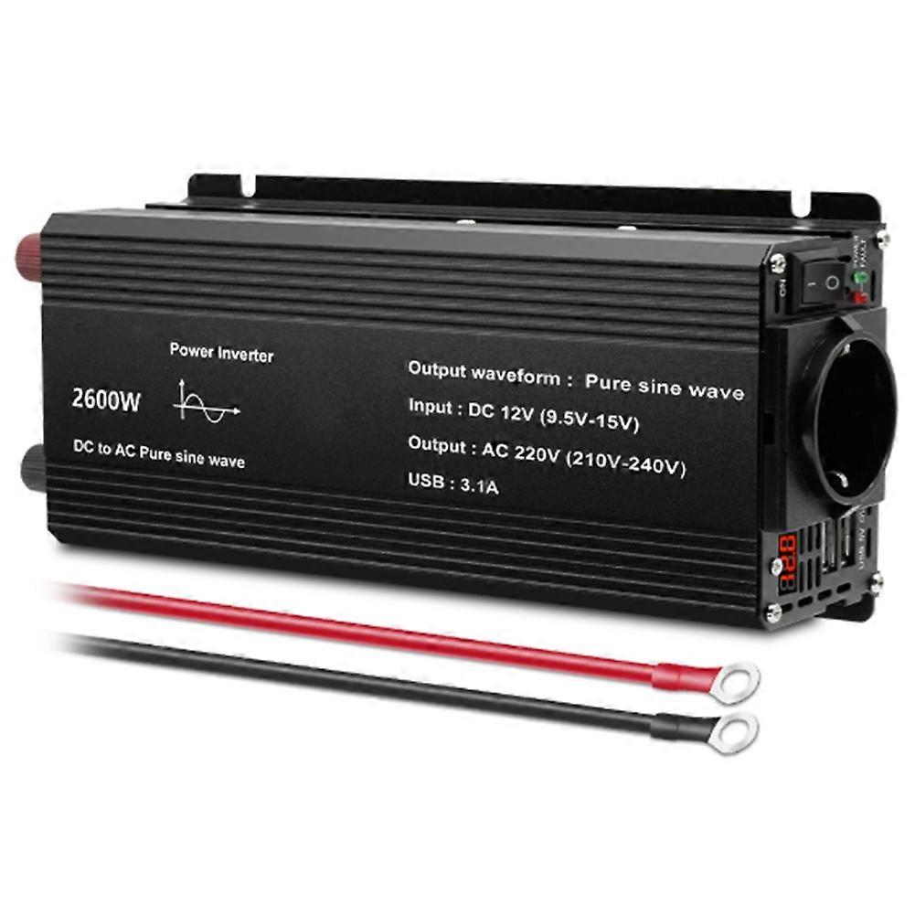 Reiner Sinus-spannungswandler 12 V Dc Auf 220 V Ac 2600 W, Universeller Eu-stecker, Kfz-zubehör