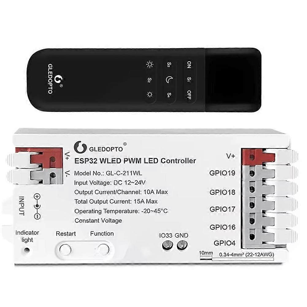 Gledopto Gl-c-211wl 5 In 1 Esp32 Pwm Wled Led-controller Mit Wifi-steuerung Dc 12-24 V Für Cct Rgbcct, Rgbw, Rgb Und Wwcw Dimmer.