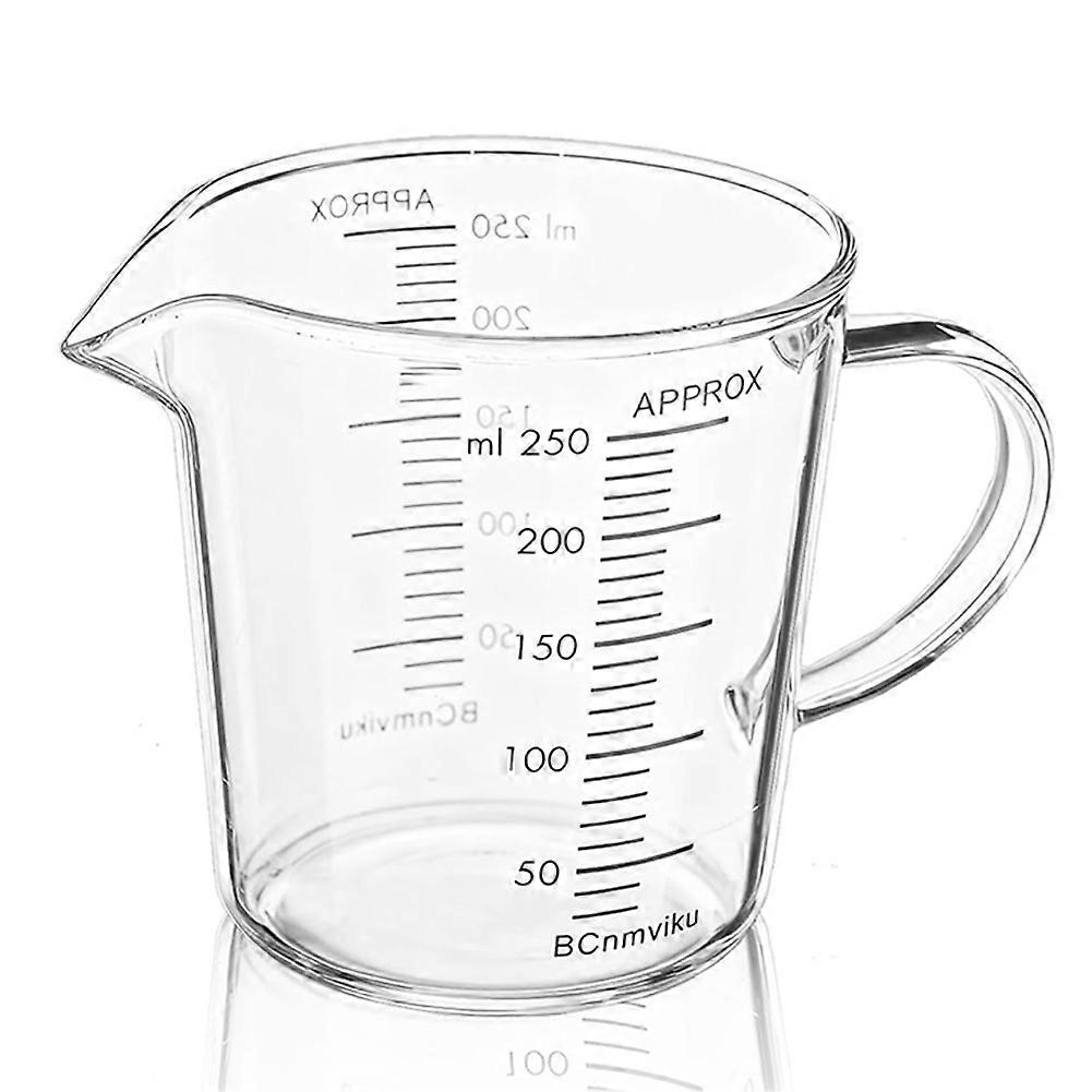 Messkrug Aus Borosilikatglas (250 Ml) Für Kaffee, Milch Und Andere Getränke, Mit V-förmigem Rand Und Ergonomischem Griff.