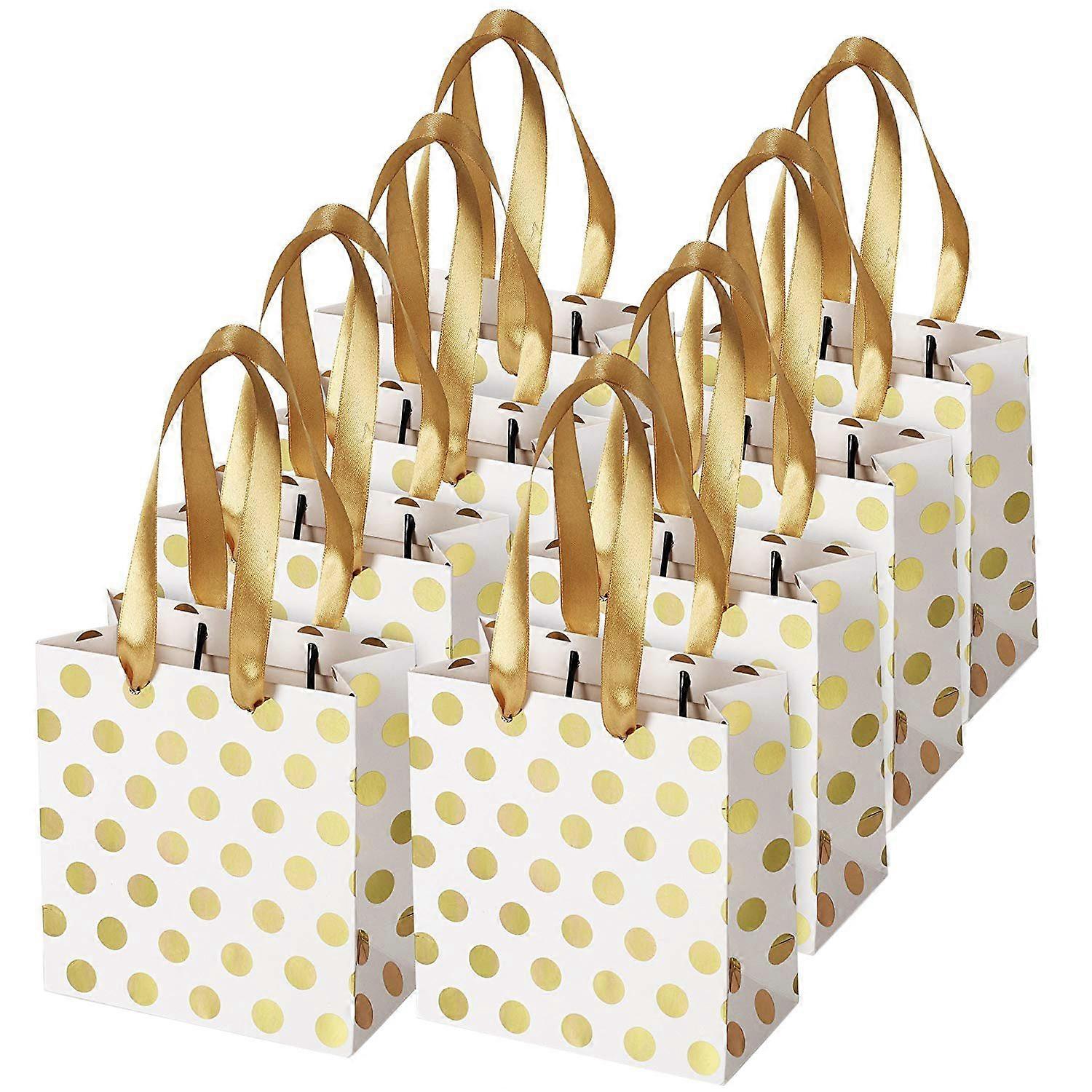 Kleine Geschenktüten Mit Schleifenhenkeln, Mini-geschenktüten In Gold, Für Geburtstage, Hochzeiten, Weihnachten, Partys, Abschlussfeiern, Babypartys (8er-set Mit Metallischen Punkten)