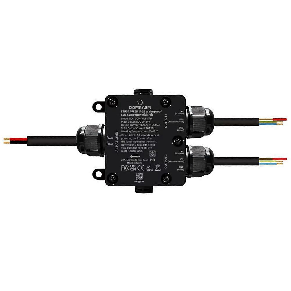 Domraem Esp32 Wled 2-kanal Adressierbarer Led-controller Mit 20-a-sicherung, Integriertem Relais, Mikrofon, Musiksynchronisation Ws281x Sk6812, Ip65 Wasserdicht