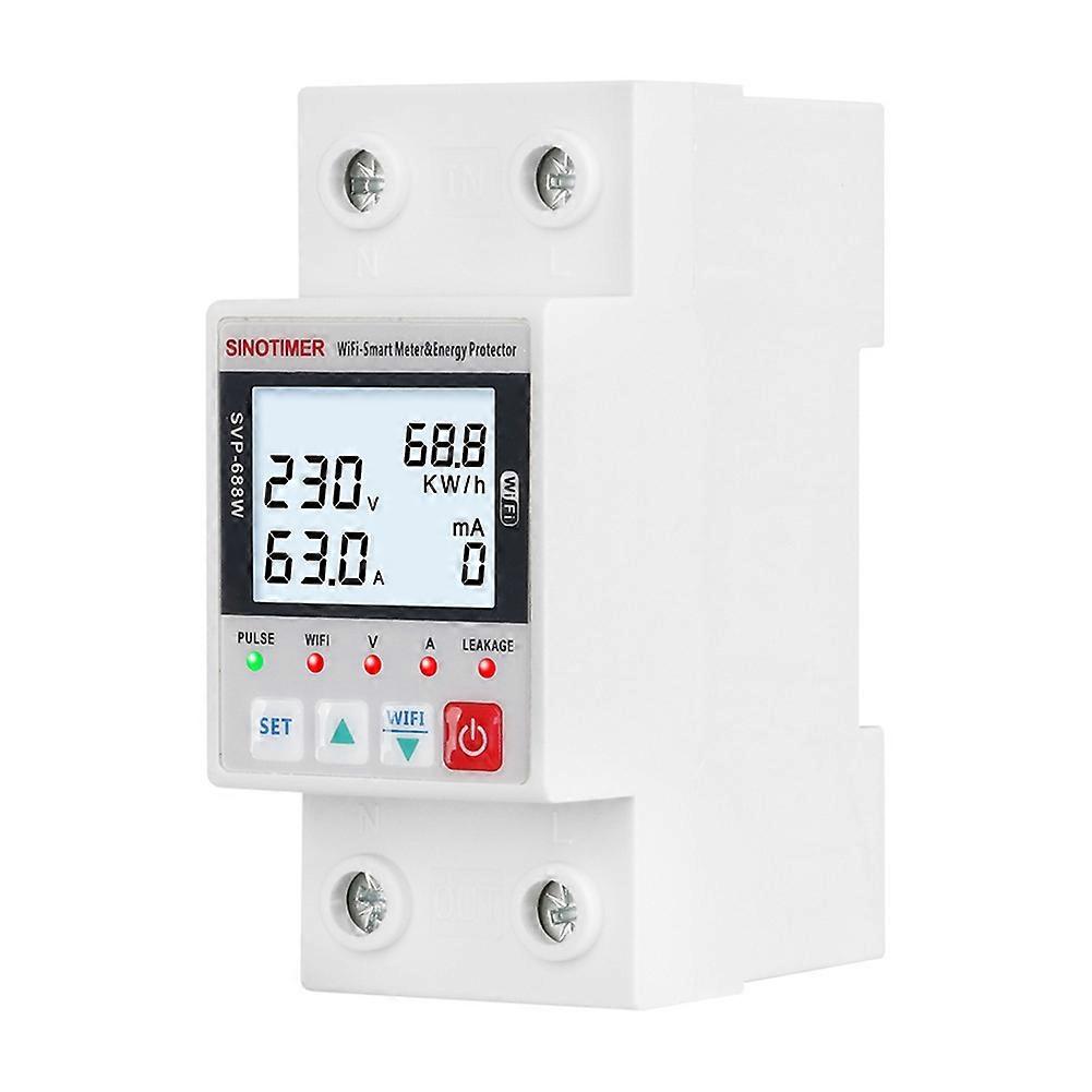 Sinotimer Tuya 63a Ac 220v Wlan-fehlerstromschutzrelais, Überspannungs- Und Unterspannungsschutz, Energiezähler, Zeitschaltuhr Und Kwh-schalter