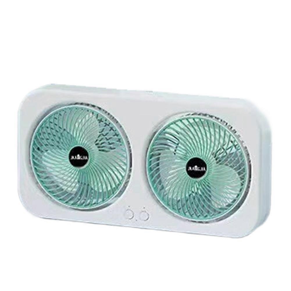Wiederaufladbarer Tischventilator Mit Zwei Ventilatorköpfen, Usb-typ-c-anschluss, Leise Und Einfach Aufzuhängen, 3 Geschwindigkeitsstufen, Grün