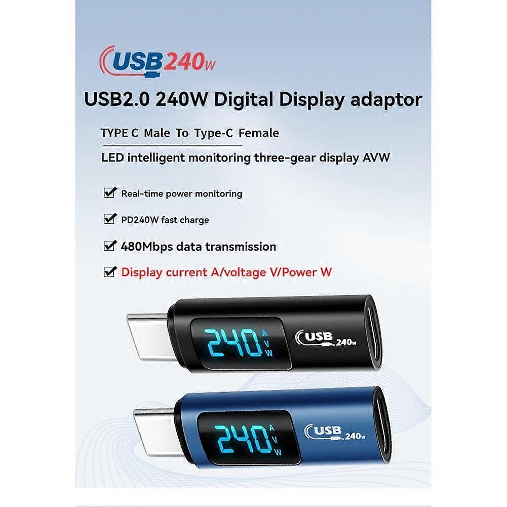 Usb 2.0 Otg-adapter Mit Digitalanzeige, 240 W, 40 Gbit/s High-speed Otg Typ-c-adapter, Schnellladegerät, Schwarz