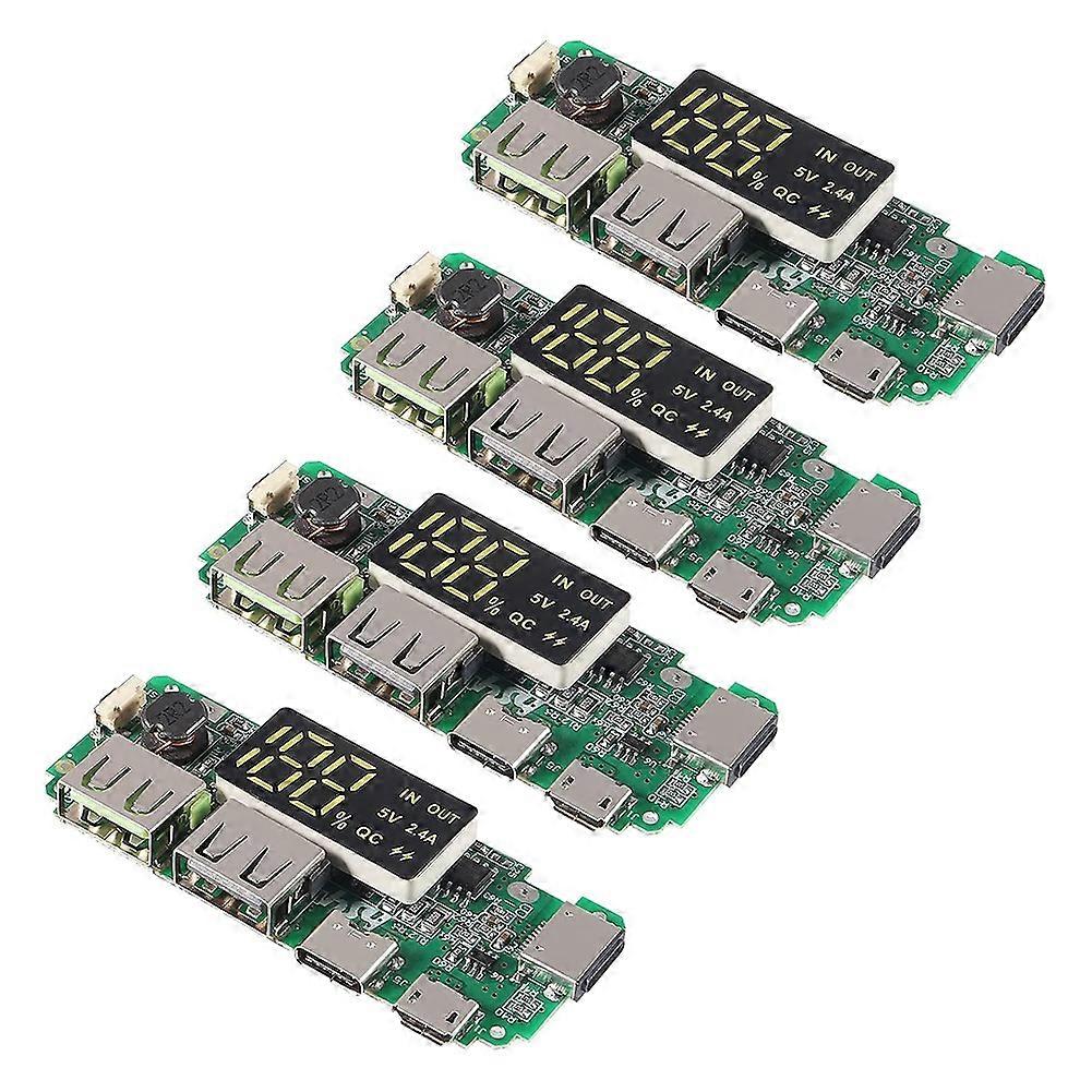 Set Aus 4 Lademodulen Für 18650 Lithium-batterien Mit Zwei 5v 2,4a Usb-anschlüssen Und Zwei Usb-anschlüssen.