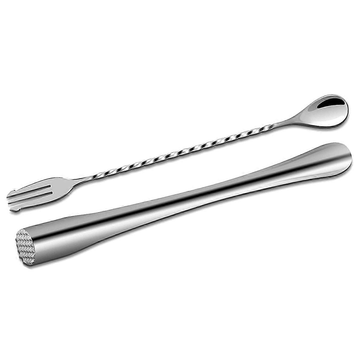 Set Aus 2 Cocktailstößeln Aus Edelstahl Mit Rührlöffel, Barzubehör Für Longdrinks.